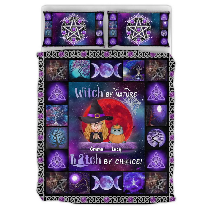 Personalized Witch Quilt Bed Sets - Up to 6 Cats/Dogs - Halloween Gift Idea For Cat/Dog Lovers - Witch By Nature Bitch By Choice