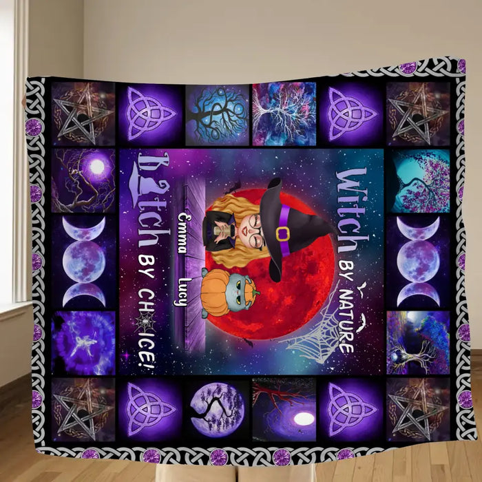 Personalized Witch Quilt/Fleece Throw Blanket - Up to 6 Cats/Dogs - Halloween Gift Idea For Cat/Dog Lovers - Witch By Nature Bitch By Choice