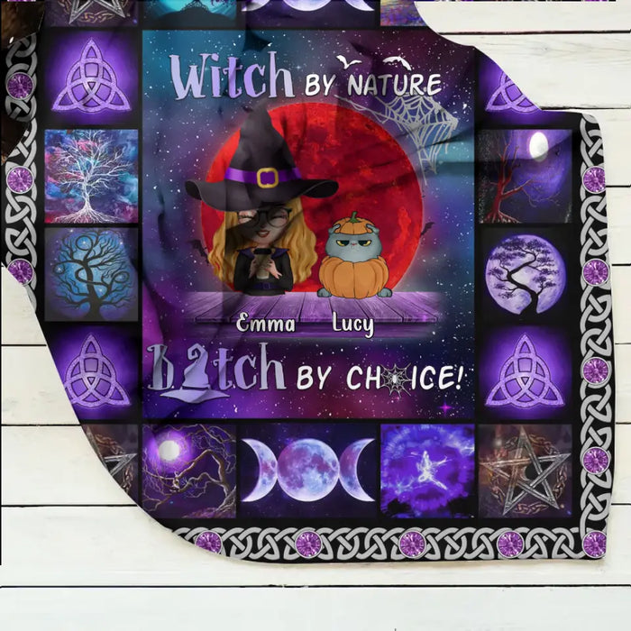 Personalized Witch Quilt/Fleece Throw Blanket - Up to 6 Cats/Dogs - Halloween Gift Idea For Cat/Dog Lovers - Witch By Nature Bitch By Choice
