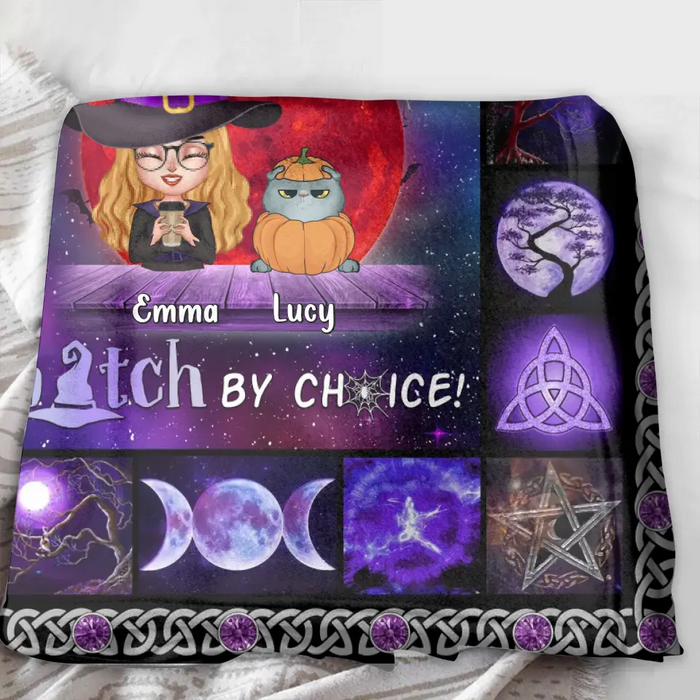 Personalized Witch Quilt/Fleece Throw Blanket - Up to 6 Cats/Dogs - Halloween Gift Idea For Cat/Dog Lovers - Witch By Nature Bitch By Choice