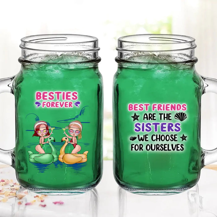 Personalized Beach Friends Mason Jug with Straw - Gift Idea for Friends/Besties - Best Friends Are The Sister We Choose For Ourselves