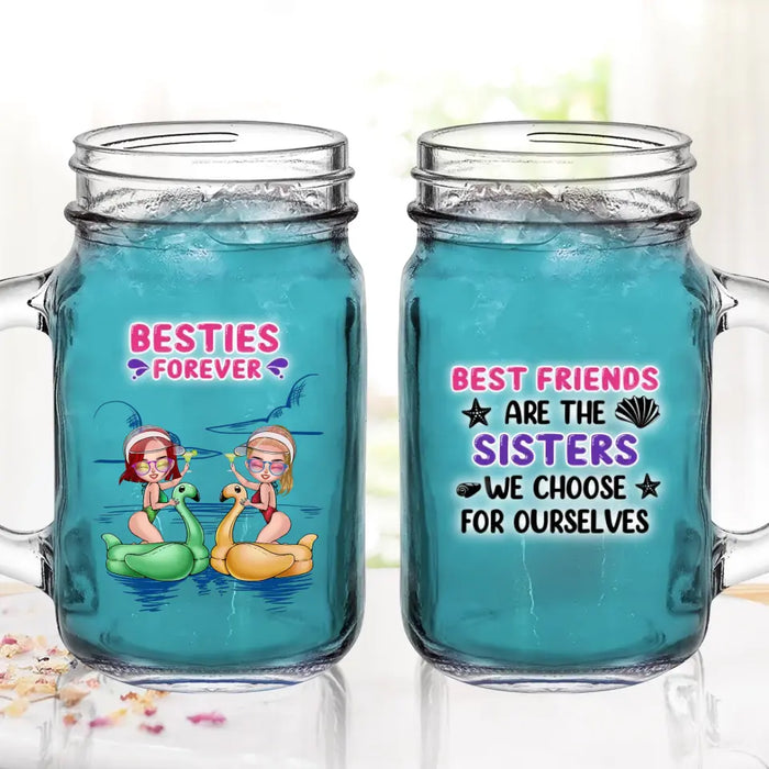 Personalized Beach Friends Mason Jug with Straw - Gift Idea for Friends/Besties - Best Friends Are The Sister We Choose For Ourselves