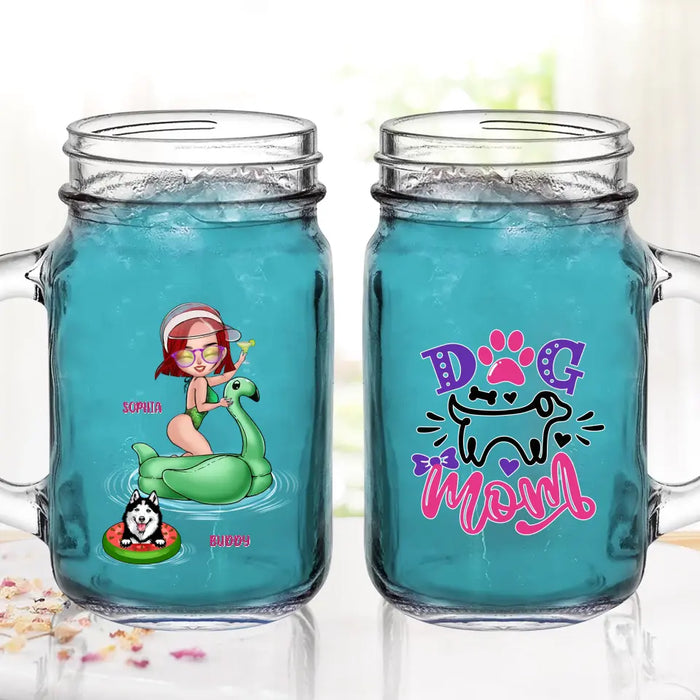 Personalized Dog Mom Mason Jug with Straw - Up to 4 Dogs - Gift Idea for Dog Lovers - Rockin' The Dog Mom Life