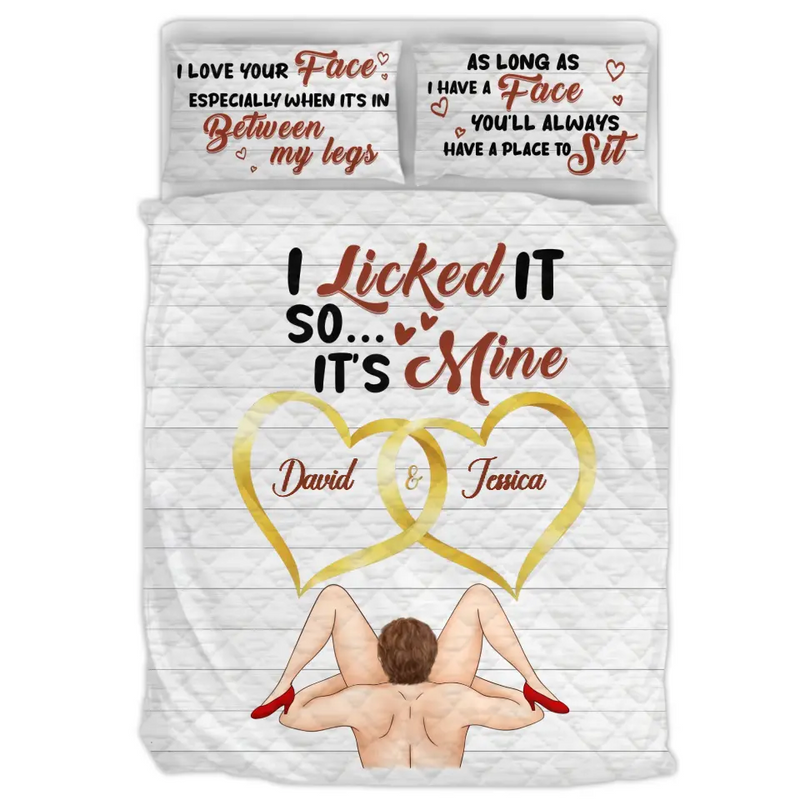 Personalized Couple Quilt Bed Sets - Gift Idea For Him/Her - I Licked It So It's Mine