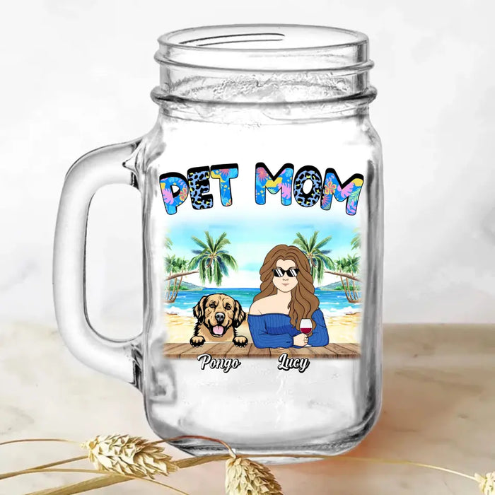 Personalized Pet Mom Mason Jug With Straw - Up to 6 Dogs/Cats - Gift Idea for Dog/Cat Lovers - Pet Mom