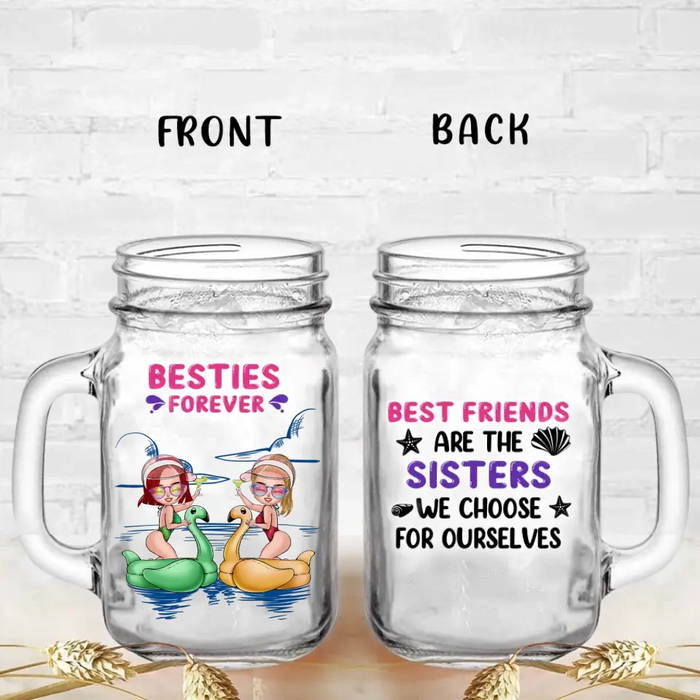 Personalized Beach Friends Mason Jug with Straw - Gift Idea for Friends/Besties - Best Friends Are The Sister We Choose For Ourselves