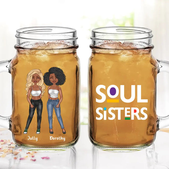 Personalized Black Friends Mason Jug - Up to 4 Women - Gift Idea For Friends/Besties/Sisters - Soul Sisters