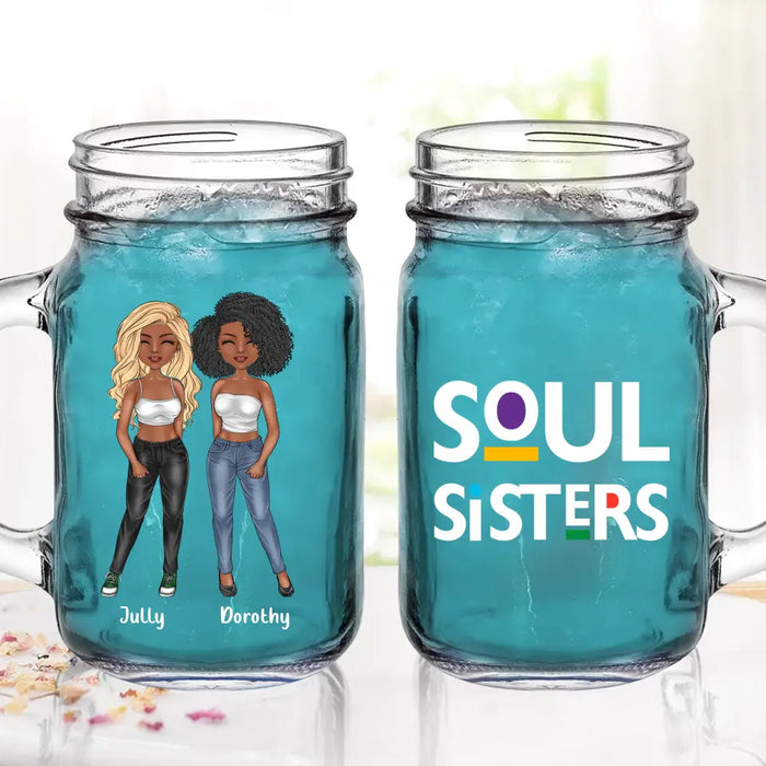 Personalized Black Friends Mason Jug - Up to 4 Women - Gift Idea For Friends/Besties/Sisters - Soul Sisters