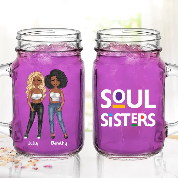 Personalized Black Friends Mason Jug - Up to 4 Women - Gift Idea For Friends/Besties/Sisters - Soul Sisters