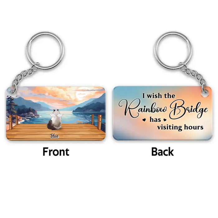 Personalized Memorial Pet Acrylic Keychain - Up to 6 Dogs/Cats - Memorial Gift Idea for Dog/Cat Owners - I Wish The Rainbow Bridge Has Visiting Hours
