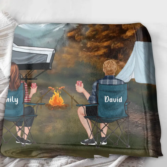 Personalized Smoky Mountain Camping Quilt/Fleece Throw Blanket - Gift Idea For Couple, Camping Lovers, Family - Up to 5 Kids, 4 Pets - Fill Your Life With Adventures