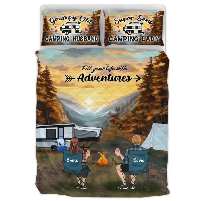 Personalized Smoky Mountain Camping Quilt Bed Sets - Gift Idea For Couple, Camping Lovers, Family - Up to 5 Kids, 4 Pets - Fill Your Life With Adventures