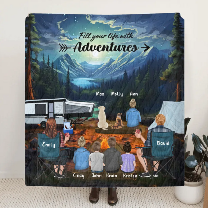 Personalized Rocky Mountain National Park Quilt/Fleece Throw Blanket - Gift Idea For Couple, Camping Lovers, Family - Up to 5 Kids, 4 Pets - Fill Your Life With Adventures