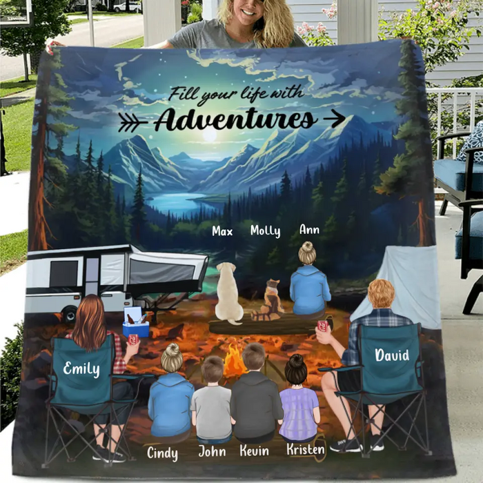 Personalized Rocky Mountain National Park Quilt/Fleece Throw Blanket - Gift Idea For Couple, Camping Lovers, Family - Up to 5 Kids, 4 Pets - Fill Your Life With Adventures