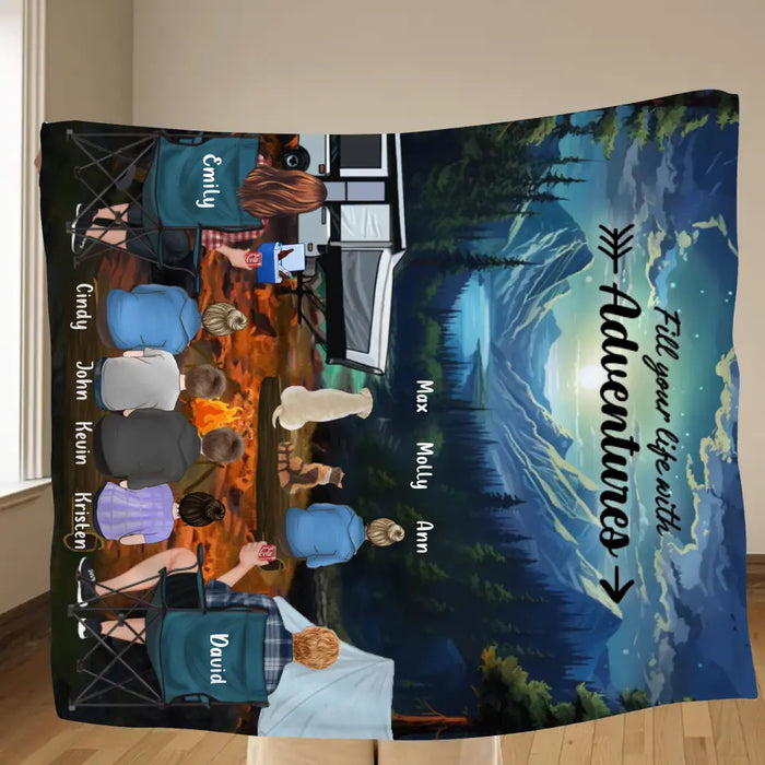 Personalized Rocky Mountain National Park Quilt/Fleece Throw Blanket - Gift Idea For Couple, Camping Lovers, Family - Up to 5 Kids, 4 Pets - Fill Your Life With Adventures