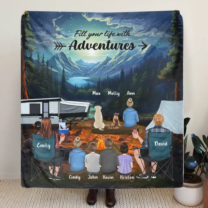 Personalized Rocky Mountain National Park Quilt/Fleece Throw Blanket - Gift Idea For Couple, Camping Lovers, Family - Up to 5 Kids, 4 Pets - Fill Your Life With Adventures
