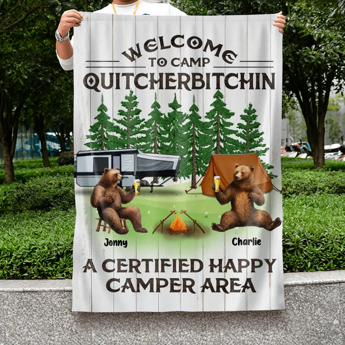 Personalized Camping Friends Flag - Up to 7 Bears - Gift Idea for Camping Lovers/Friends - If I'm Drunk It's My Camping Friends' Fault