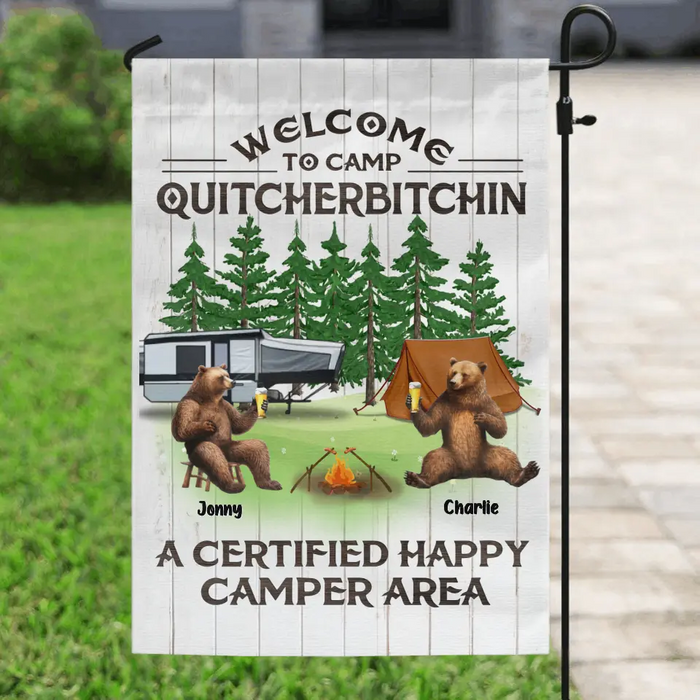 Personalized Camping Friends Flag - Up to 7 Bears - Gift Idea for Camping Lovers/Friends - If I'm Drunk It's My Camping Friends' Fault
