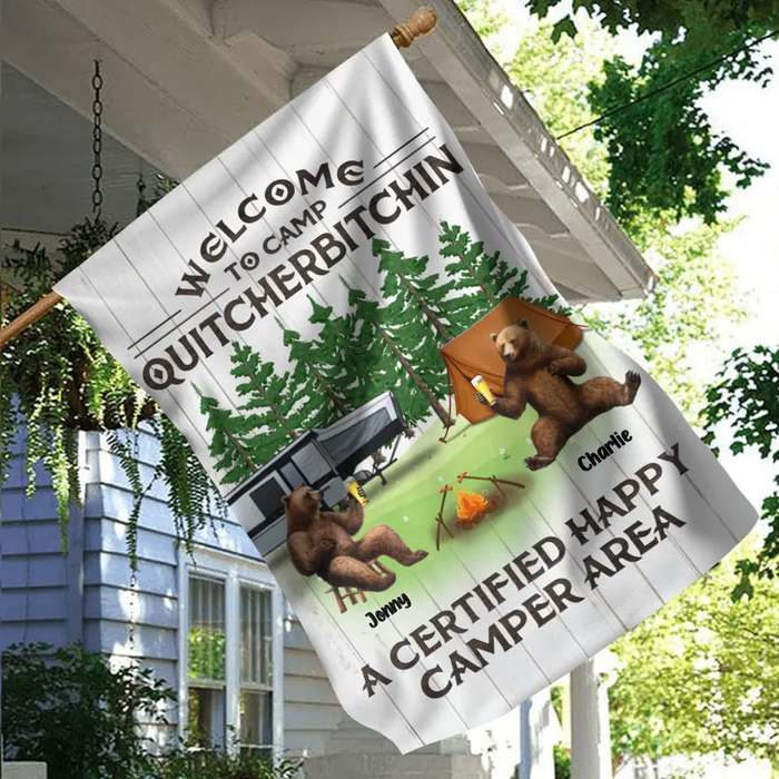 Personalized Camping Friends Flag - Up to 7 Bears - Gift Idea for Camping Lovers/Friends - If I'm Drunk It's My Camping Friends' Fault