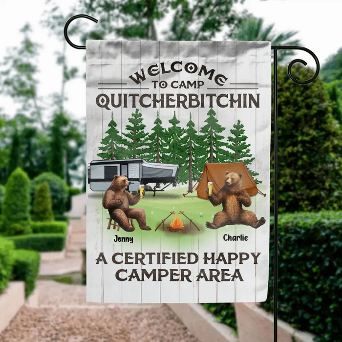 Personalized Camping Friends Flag - Up to 7 Bears - Gift Idea for Camping Lovers/Friends - If I'm Drunk It's My Camping Friends' Fault