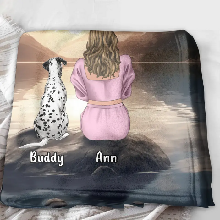 Personalized Dog Mom Fleece Throw Blanket/Quilt - Up to 6 Dogs - Gift Idea for Dog Lovers - I Love You To The Moon & Back