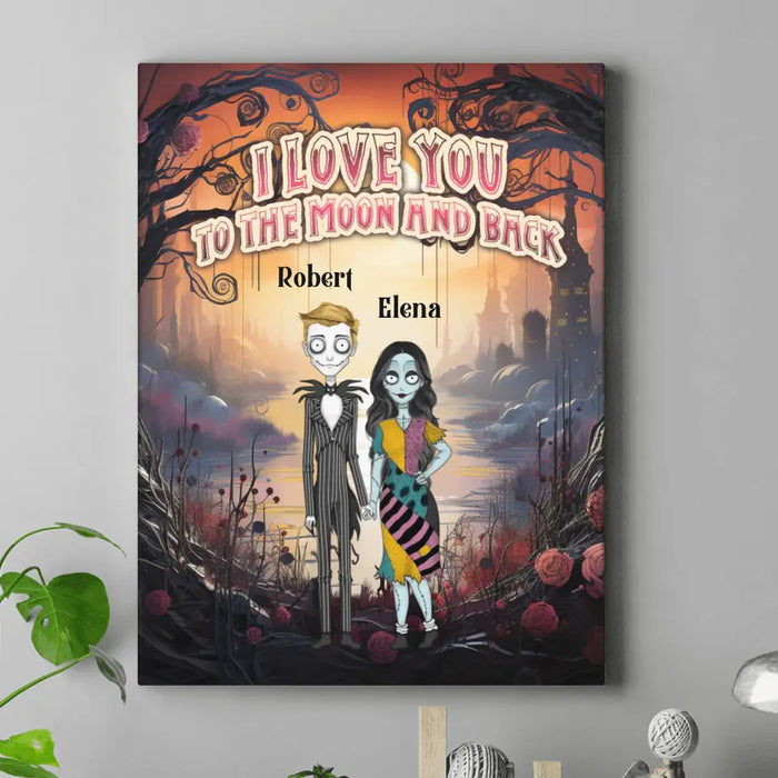 Personalized Horror Vertical Canvas - Gift Idea For Couple/Halloween - I Love You To The Moon & Back