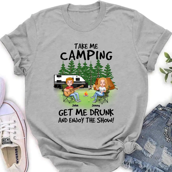 Personalized Camping Guitar Shirt/Hoodie - Up to 6 People - Gift Idea for Camping Lovers - Take Me Camping Get Me Drunk And Enjoy The Show!