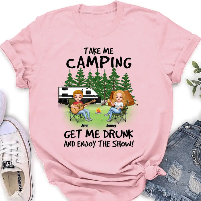 Personalized Camping Guitar Shirt/Hoodie - Up to 6 People - Gift Idea for Camping Lovers - Take Me Camping Get Me Drunk And Enjoy The Show!