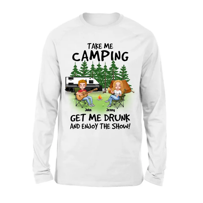 Personalized Camping Guitar Shirt/Hoodie - Up to 6 People - Gift Idea for Camping Lovers - Take Me Camping Get Me Drunk And Enjoy The Show!