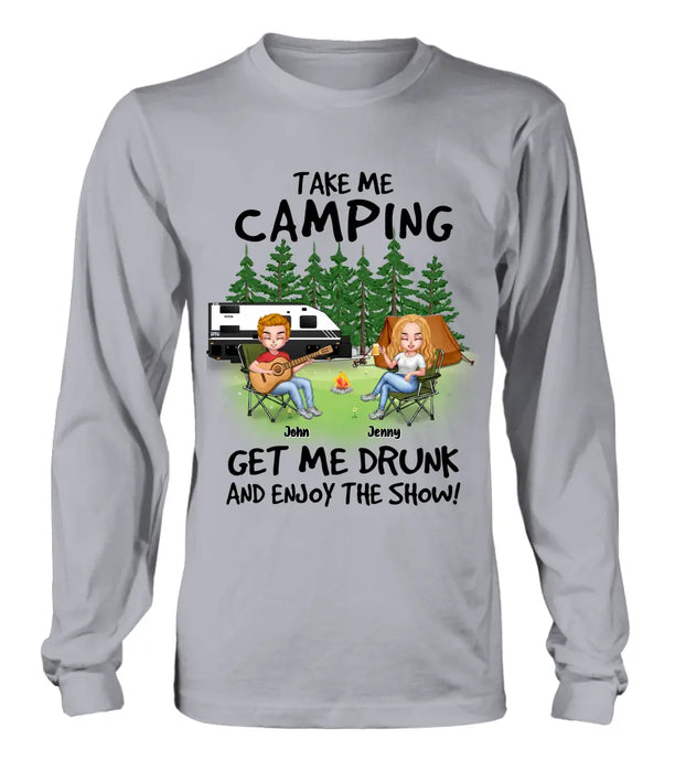 Personalized Camping Guitar Shirt/Hoodie - Up to 6 People - Gift Idea for Camping Lovers - Take Me Camping Get Me Drunk And Enjoy The Show!