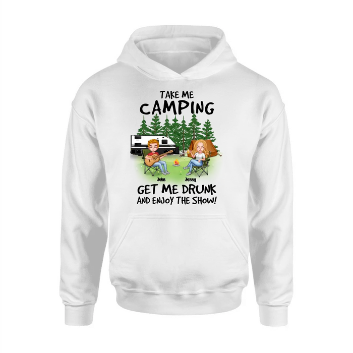 Personalized Camping Guitar Shirt/Hoodie - Up to 6 People - Gift Idea for Camping Lovers - Take Me Camping Get Me Drunk And Enjoy The Show!