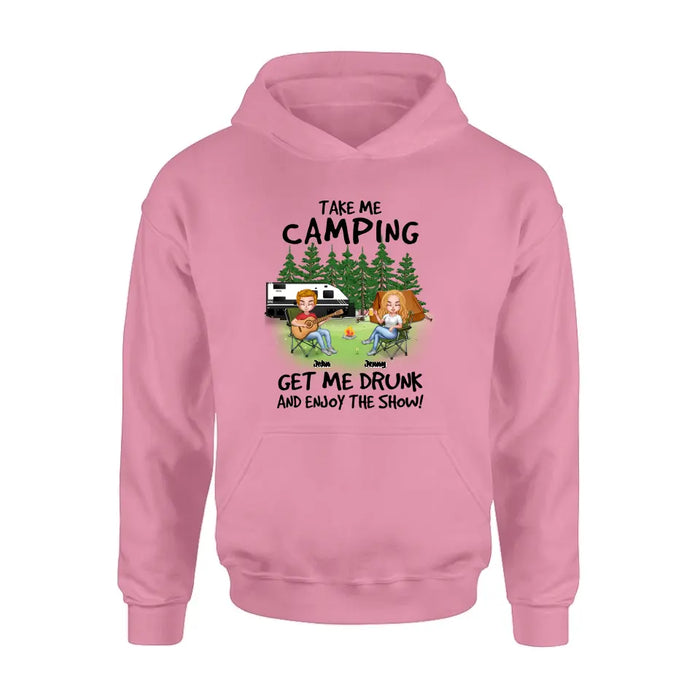 Personalized Camping Guitar Shirt/Hoodie - Up to 6 People - Gift Idea for Camping Lovers - Take Me Camping Get Me Drunk And Enjoy The Show!