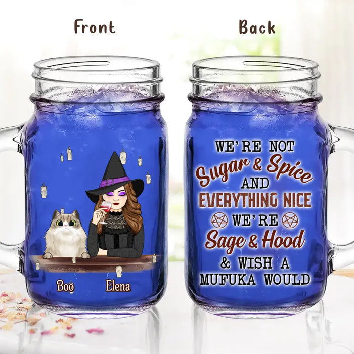 Personalized Witch Mason Jug - Up to 6 Dogs/Cats - Halloween Gift Idea for Dog/Cat Lovers - We're Not Sugar & Spice And Everything Nice