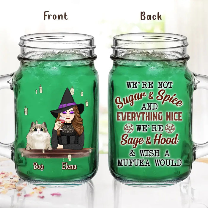 Personalized Witch Mason Jug - Up to 6 Dogs/Cats - Halloween Gift Idea for Dog/Cat Lovers - We're Not Sugar & Spice And Everything Nice