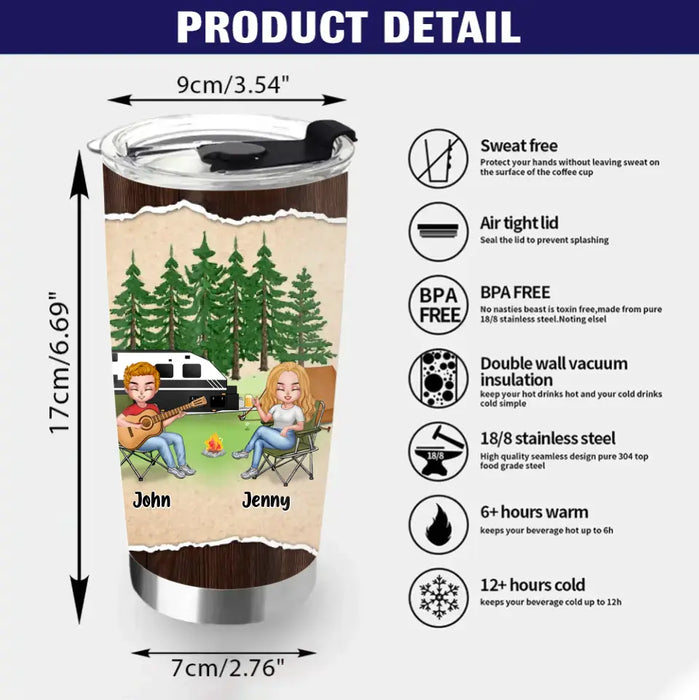 Custom Camping Friends With Guitar Tumbler - Up to 6 People - Gift Idea For Friends/Couple/Camping Lovers - Campfire Drinking Team