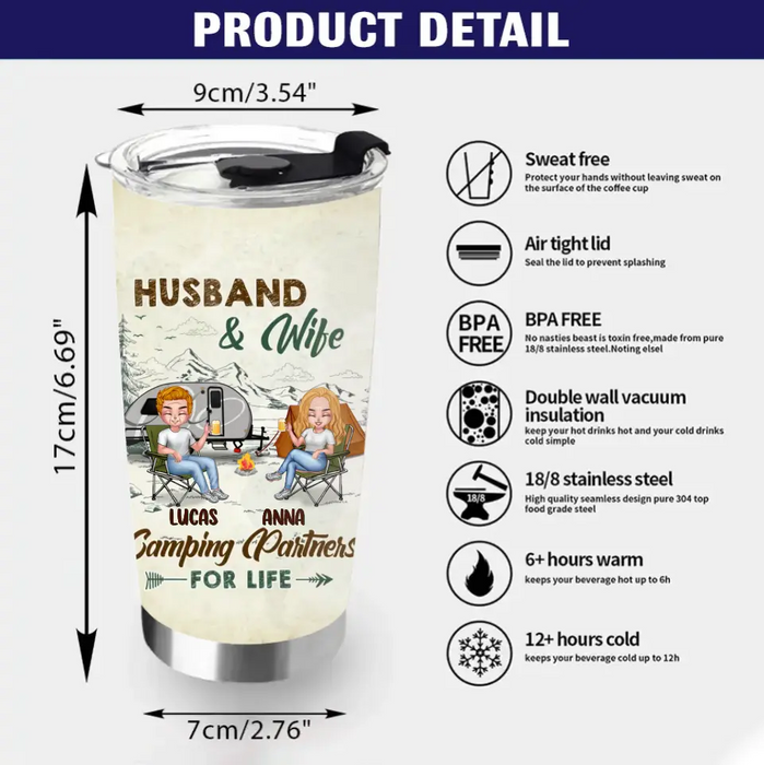 Personalized Camping Couple Tumbler - Gift Idea For Camping Lover/Couple - Camping Is My Happy Place