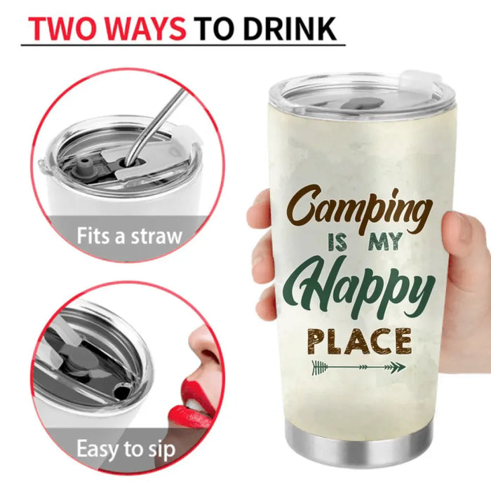 Personalized Camping Couple Tumbler - Gift Idea For Camping Lover/Couple - Camping Is My Happy Place