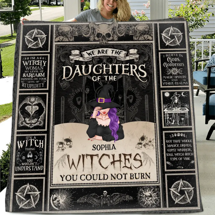Personalized Witch Fleece Throw Blanket/Quilt - Up to 3 Witches - Gift Idea for Halloween - We Are The Daughters Of The Witches You Could Not Burn