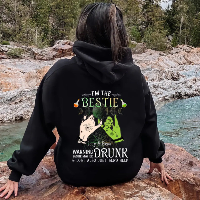 Personalized Witch Besties Pullover Hoodie Back - Gift Idea For Halloween/Witch Lovers/Besties - I'm The Bestie