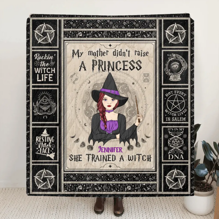 Personalized Witch Fleece Throw Blanket/Quilt - Halloween Gift Idea For Witch Lovers - My Mother Didn't Raise A Princess She Trained A Witch