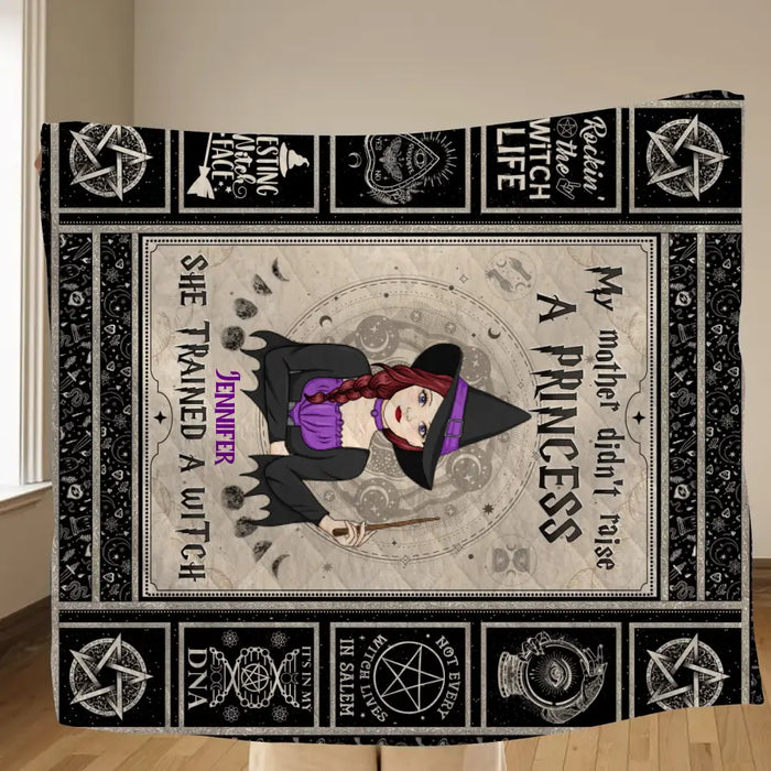 Personalized Witch Fleece Throw Blanket/Quilt - Halloween Gift Idea For Witch Lovers - My Mother Didn't Raise A Princess She Trained A Witch