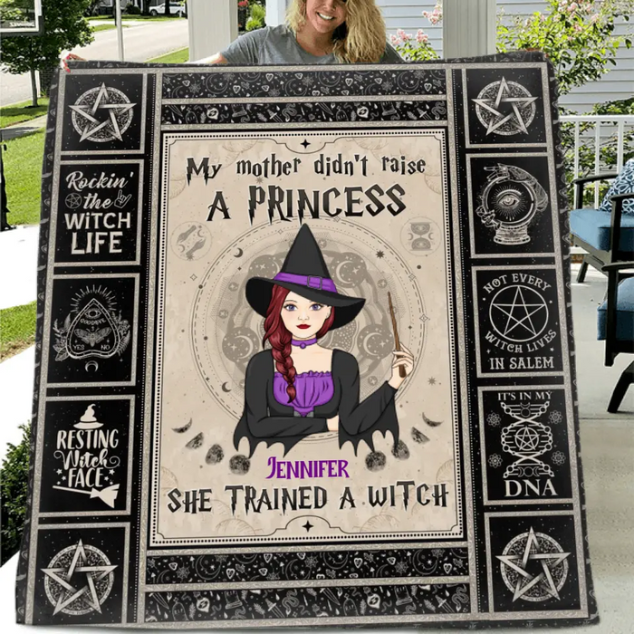 Personalized Witch Fleece Throw Blanket/Quilt - Halloween Gift Idea For Witch Lovers - My Mother Didn't Raise A Princess She Trained A Witch