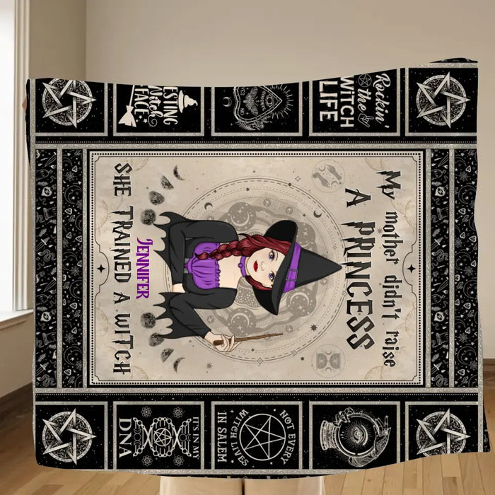 Personalized Witch Fleece Throw Blanket/Quilt - Halloween Gift Idea For Witch Lovers - My Mother Didn't Raise A Princess She Trained A Witch