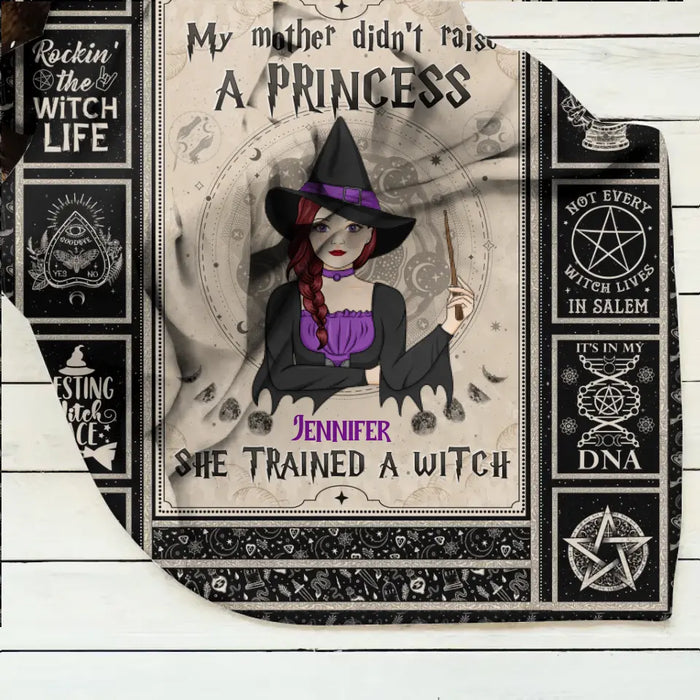 Personalized Witch Fleece Throw Blanket/Quilt - Halloween Gift Idea For Witch Lovers - My Mother Didn't Raise A Princess She Trained A Witch