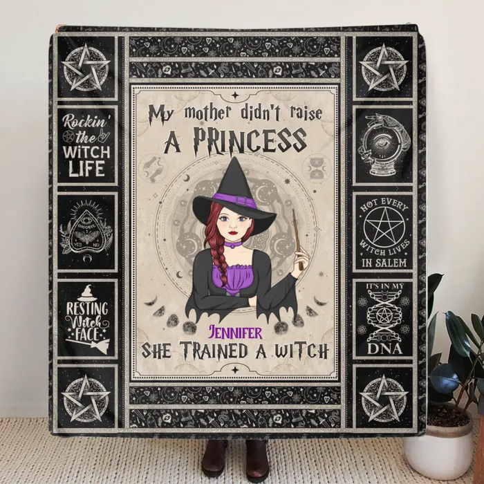 Personalized Witch Fleece Throw Blanket/Quilt - Halloween Gift Idea For Witch Lovers - My Mother Didn't Raise A Princess She Trained A Witch