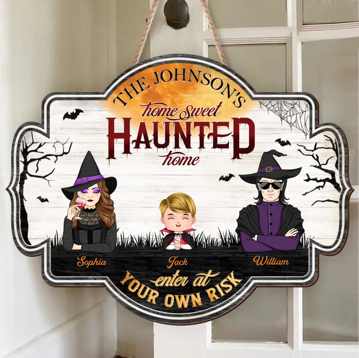 Personalized Witch Family Wooden Sign - Up to 4 Kids - Halloween Gift Idea for Family - Home Sweet Haunted Home