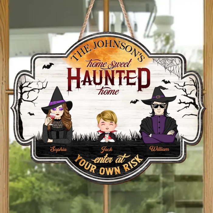 Personalized Witch Family Wooden Sign - Up to 4 Kids - Halloween Gift Idea for Family - Home Sweet Haunted Home