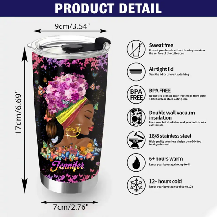 Personalized Black Girl Tumbler - Gift Idea for Birthday/Friends - She Who Kneels Before God Can Stand Before Anyone