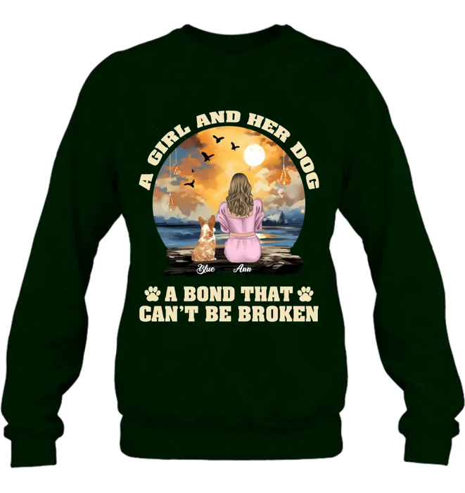 Personalized Dog Mom Shirt/Hoodie - Gift Idea for Dog Lover - Up to 4 Dogs -  A Girl And Her Dog A Bond That Can't Be Broken