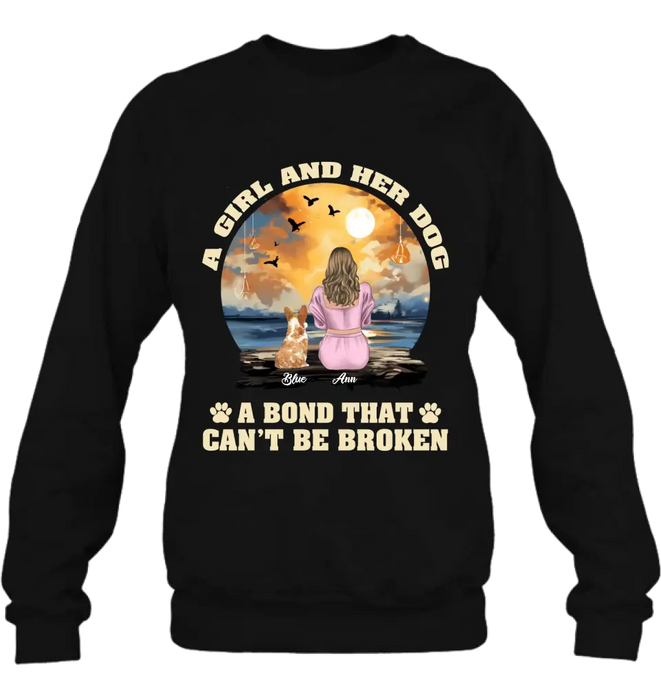 Personalized Dog Mom Shirt/Hoodie - Gift Idea for Dog Lover - Up to 4 Dogs -  A Girl And Her Dog A Bond That Can't Be Broken